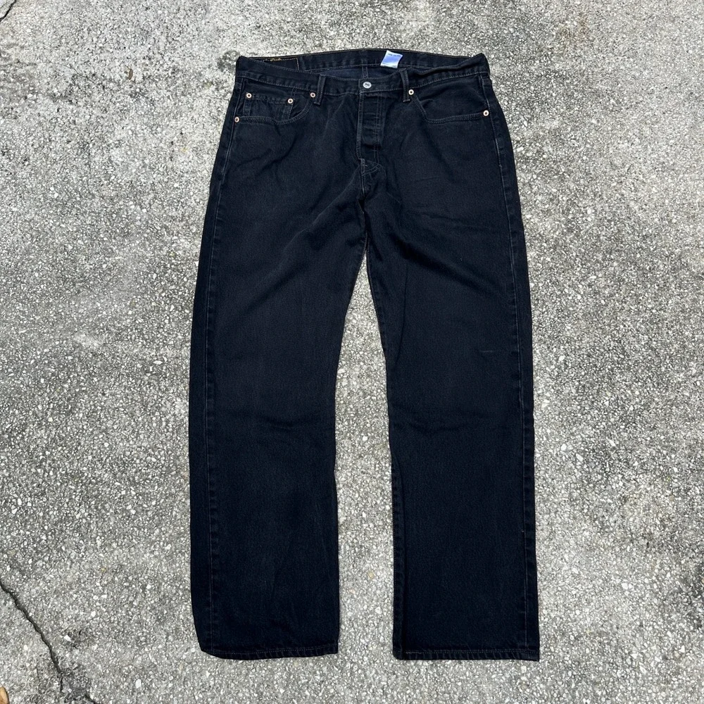 Levis 501 Original Fit Black Denim Jeans Mens 38x32 Button Fly Straight Leg